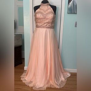 Size 22 Peach Prom Dress Pageant Gown Mori Lee Chiffon Aline Flowy high neck